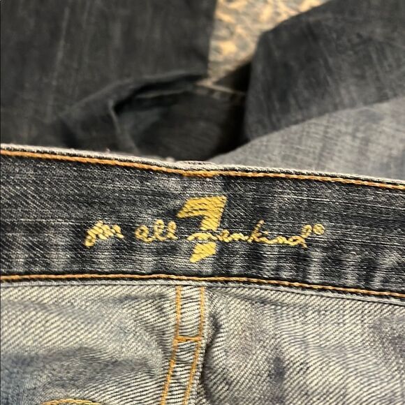 7 For All Mankind Men's Blue Factory Distressed Bootcut Denim Jeans - Picture 6 of 11